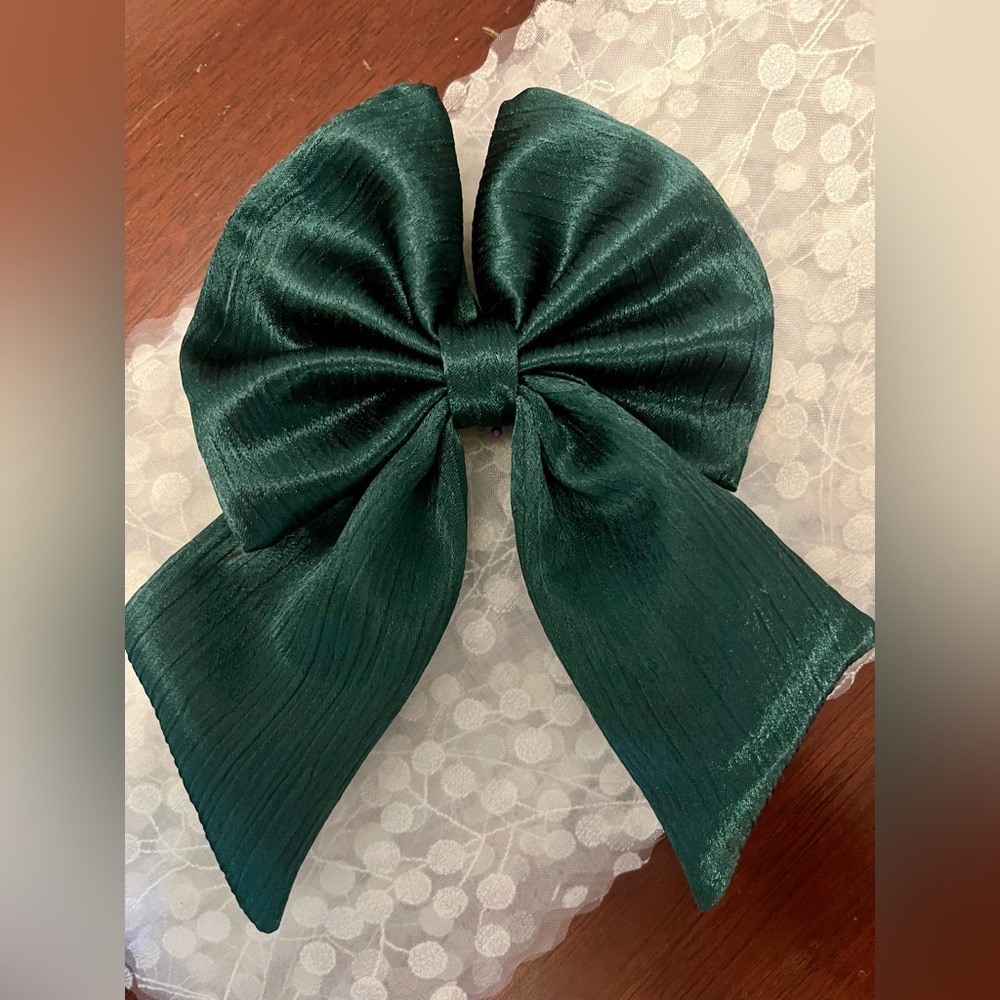 Plush Green Satin textured Hair Bow Accessory